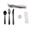 Cutlery Kit 6pc Black Fork, Knife, Teaspoon, Salt & Pepper, Napkin 15 X 17 (Medium)
